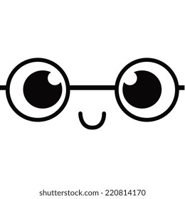 Vector Cute Cartoon Face Wit Glasses Editable