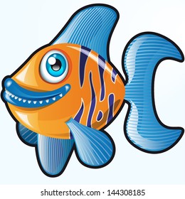 Vector Cute Cartoon Fish Character - Graphic elements to embellish your layout. Vector file editable, scalable and easy color change. You can use the background or isolated elements.