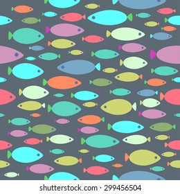 Vector cute cartoon fish seamless pattern background