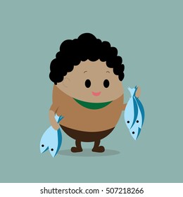 Vector of cute Cartoon Fisherman