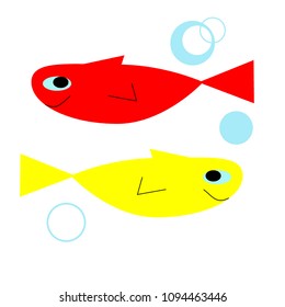 Vector Cute Cartoon Fishes, kids doodle clipart