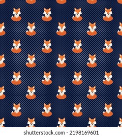 Vector cute cartoon fox seamless pattern. Orange fox's head on background. Good for print, textile, fabrics, wallpaper, decoration. eps 10