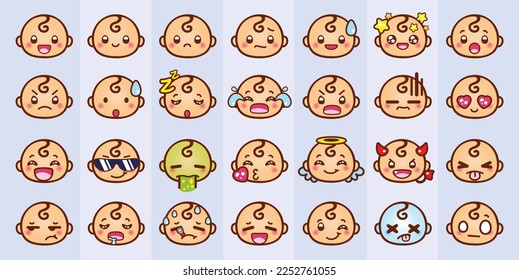 Vektor cute Cartoon lustige Babys Gesichter Emoticons Set