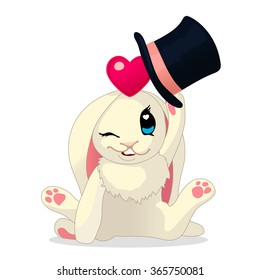 vector cute cartoon Funny bunny white Girl  isolated on white background