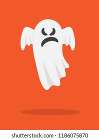 Vector cute cartoon ghost. Angry halloween ghost. Holiday illustration