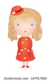 vector cute cartoon girl in a red hat