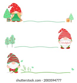 Vector - Cute cartoon Gnome with green line on Christmas, New Year season. Can be use decorate for card, postcard, banner, brochure.
