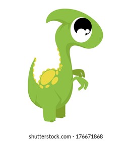 Vector Cute Cartoon Green Dinosaur Isolated