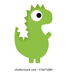 Vector Cute Cartoon Green Dinosaur Isolated