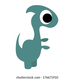 Vector Cute Cartoon Green Dinosaur Isolated