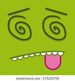 Vector Cute Cartoon Green Dizzy Face