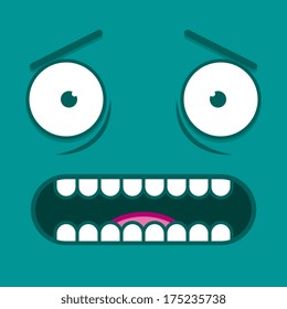 Vector Cute Cartoon Green Scared Face