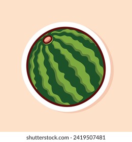 vector cute cartoon of green single watermelon isolated