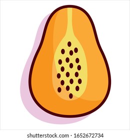 Caricatura vectorial corta mitad papaya fruta aislada