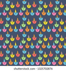 Vector cute cartoon hand drawing happy birthday cats seamless pattern background