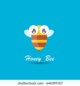 vector cute cartoon happy baby bee icon on blue sky background. honeybee logo design template