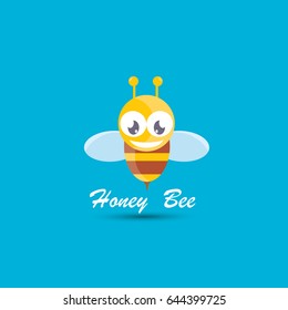 vector cute cartoon happy baby bee icon on blue sky background. honeybee logo design template