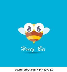 vector cute cartoon happy baby bee icon on blue sky background. honeybee logo design template