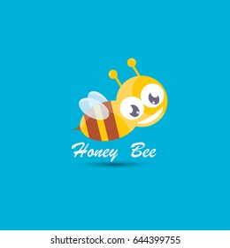 vector cute cartoon happy baby bee icon on blue sky background. honeybee logo design template