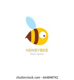 vector cute cartoon happy baby bee icon on blue sky background. honeybee logo design template