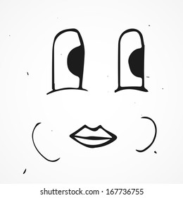 Vector cute cartoon happy face, hand drawn