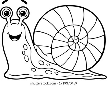 Vector Cute Cartoon Happy Snail Line Art