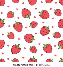 Vector Cute Cartoon Heart And Strawberry Pattern In White Background