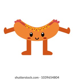 Vector cute cartoon hot dog isolated