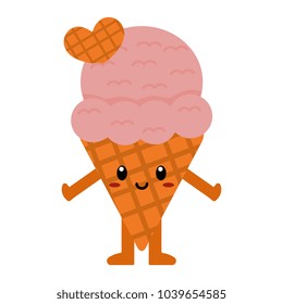 Vector cute cartoon  ice cream isolated