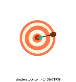 Vector cute cartoon illustration of aim. Aim concept with red circles and dart in the centre of it. Hit the bulls eye concept
