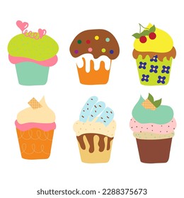 Ilustración de dibujos animados atractivos. Panadería, postre, menú.Set ilustraciones.
