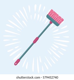 Vector cute cartoon illustration of brush on a long handle broom vector icon for web