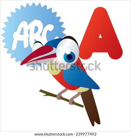 A is for vector cute cartoon isolated Arasari bird