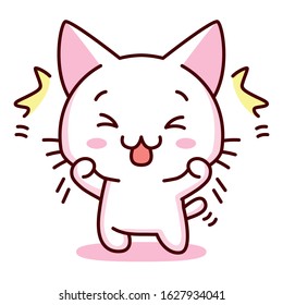 Vector Cute Cartoon Kawaii Kitten Sticking Out His Tongue Isolated