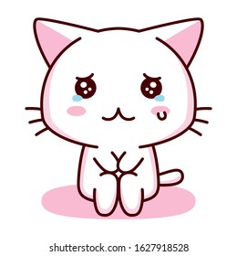 Vector Cute Cartoon Kawaii Sad Kitten Isolated