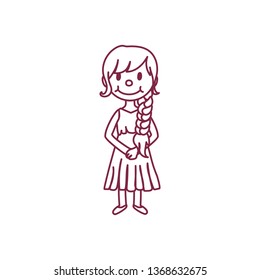 vector cute cartoon kid, child clip art coloring book page