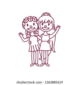 vector cute cartoon kids, child clip art coloring book page