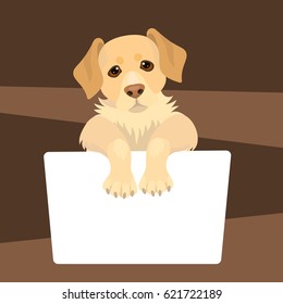 Vector cute cartoon labrador puppy with blank space template symbol of 2018 year of dog