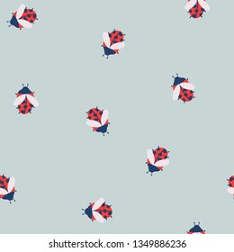 Vector cute cartoon  ladybugs seamless pattern background