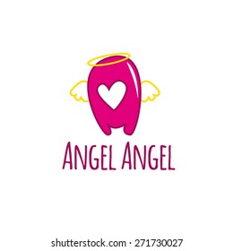 Vector cute cartoon A letter glossy pink logotype with wings and nimbus