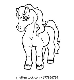 Vector cute cartoon  line art pony template for children coloring book little pretty horse