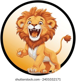 vector cute cartoon lion with circle background