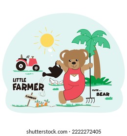 vector cute cartoon little farmer bear design