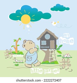 vector cute cartoon little farmer bear design