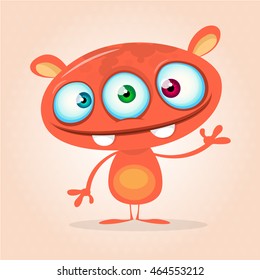 Vector cute cartoon monster alien. Halloween character with three eyes