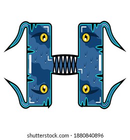 vector cute cartoon monster alphabet "H"