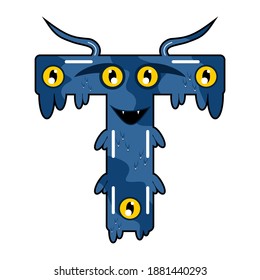 vector cute cartoon monster alphabet "T"
