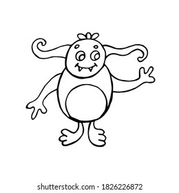 Vector Cute cartoon monster for halloween. Comic monster character with  horns. Funny and smiling creature for a party