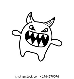 Vector cute cartoon monsters set. Collection of funny doodle characters with speech bubbles hi, hey, be happy