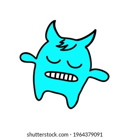 Vector cute cartoon monsters set. Collection of funny doodle characters with speech bubbles hi, hey, be happy
